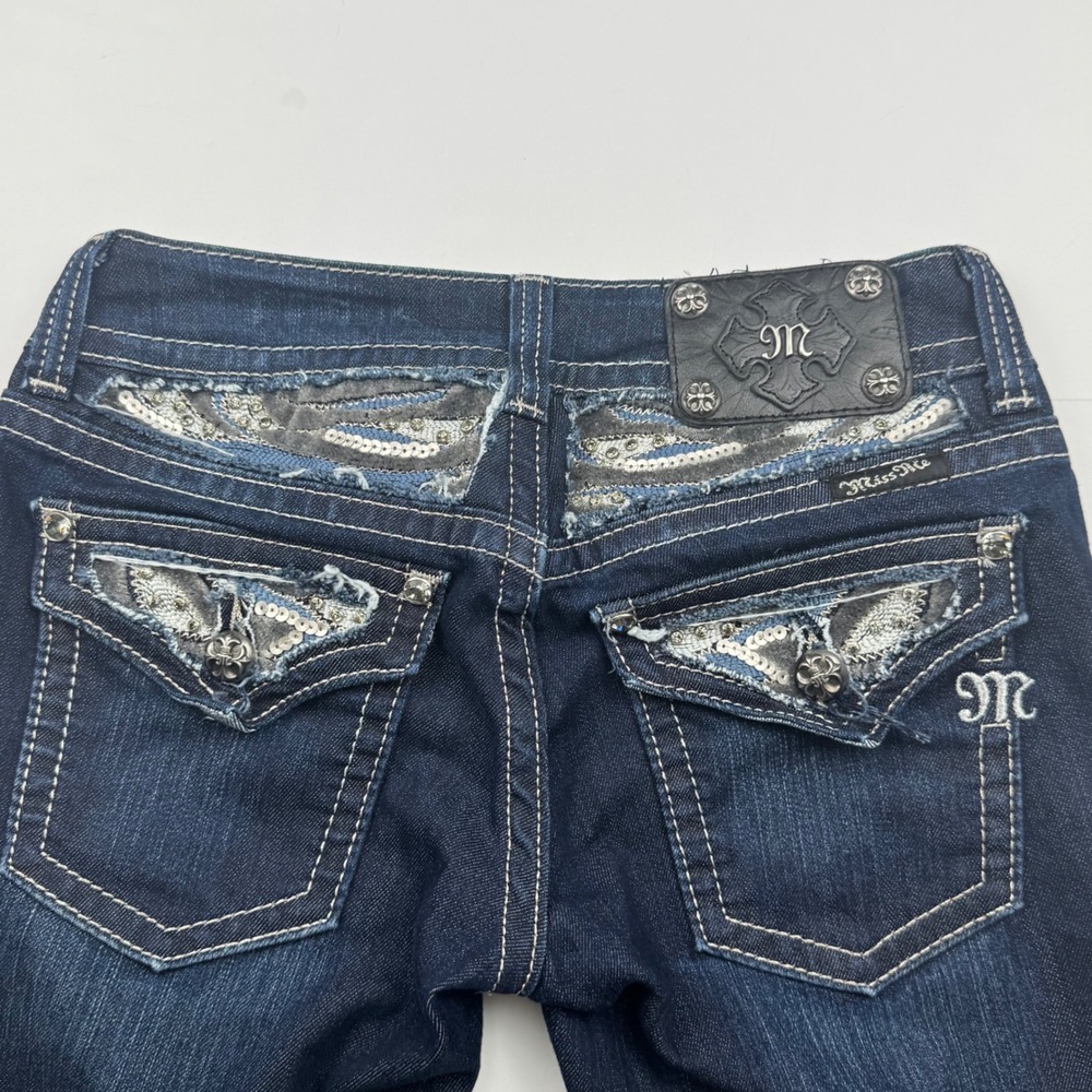 Miss Me Bootcut Jeans 25 Dark Wash Denim Sequin Embellished Western Y2K Boho - Picture 11 of 12